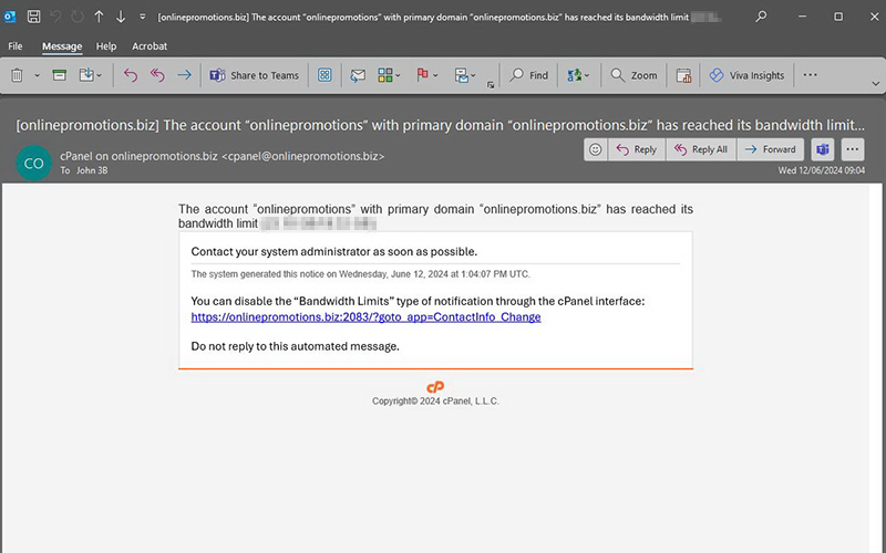 Website bandwidth exceeds limits for the sixth time.